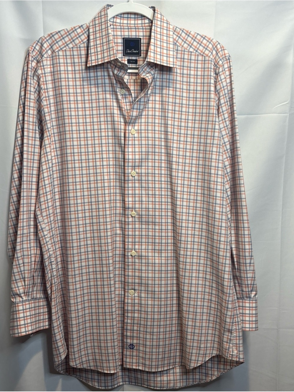 David Donahue Light Blue and Orange Plaid Dress Shirt